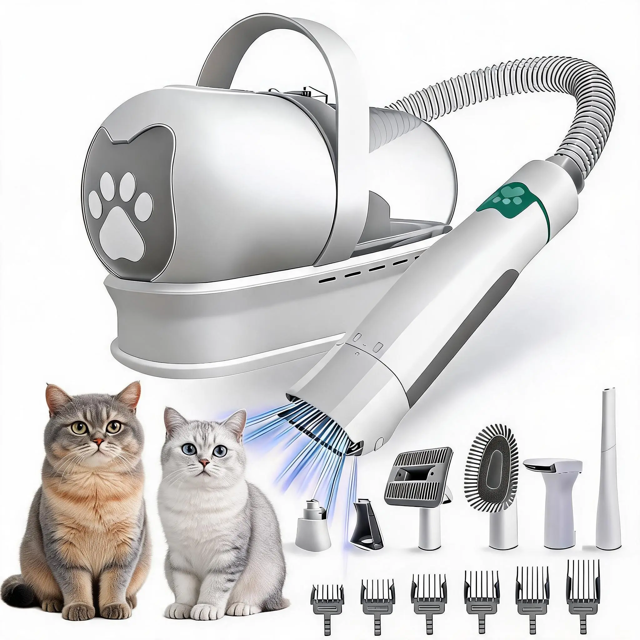 7 in 1 Dog Grooming Vacuum Kit, Cat & Dog Hair Vacuum Brush for Shedding - Includes Deshedding Mitts, Rollers, Nail & Paw Trimmer