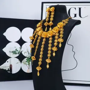New 24K Gold Plated Necklace And Earrings Set Middle East Dubai Vietnam Sand Gold Wedding exquisite chain Jewelry Stack