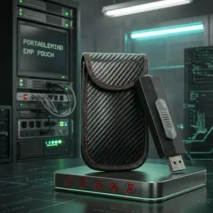 PortableMind EMP Pouch — Signal-Blocking Faraday Case for Offline AI USB | Carbon Fiber | RFID / NFC / Wi-Fi / Bluetooth / EMP Shielded