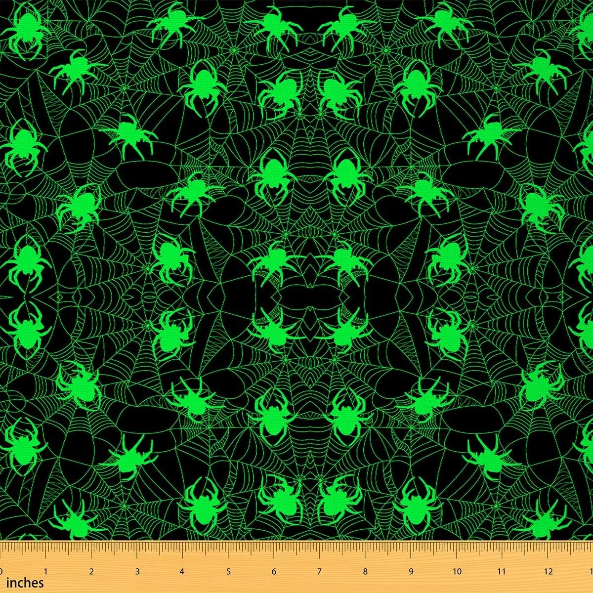 Halloween Themed Spider Web Fabric by The Yard,1 Yard，Fluorescent Green Waterproof Outdoor Fabric,Scary Spider Upholstery Fabric, Home Decor, Fun