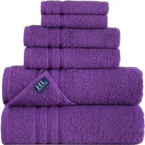 Hawmam Linen Purple Bath Towels Set 6-Piece Original Turkish Cotton Soft, Absorbent and Premium Towel for Bathroom and Kitchen 2 Bath Towels, 2 Hand Towels, 2 Washcloths
