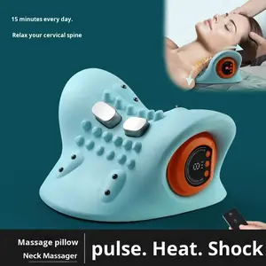 Blue Electric Multi-Functional Home Heat Pulse Massage Pillow, Shoulder Neck Body Heating Massager, Cervical Massage Pillow with Traction