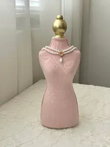 Women's Printed Velvet Half-Body Jewelry Display Stand, Necklace Bracelet Chest Mold, Live Streaming Counter Prop, Fashion Accessory Holder