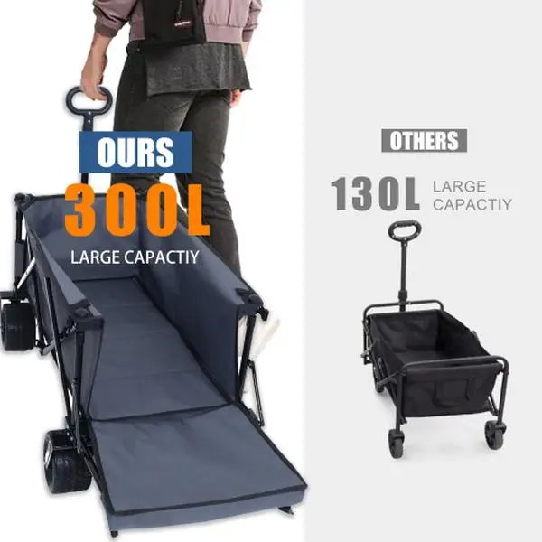 Heavy-Duty Folding Utility Wagon with Extendable Tailgate, 400 lbs Capacity & 360° All-Terrain Wheels, Waterproof 600D Oxford for Garden & Grocery Shopping, Locking, Outdoor, Portable Folding Cart, All Terrain Tires, Folding Wagon Cart