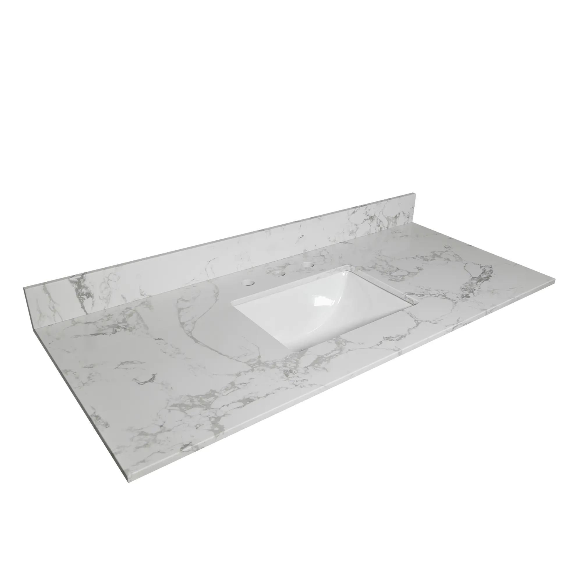 Classic Engineered Stone Vanity Top with Matching Backsplash, 43x22x3/4in Carrara White Marble Color, Rectangle Undermount Sink, 3-Hole Pre-Drilled for 8in Faucet, Ideal for Bathroom Quick Remodels for Remodelers