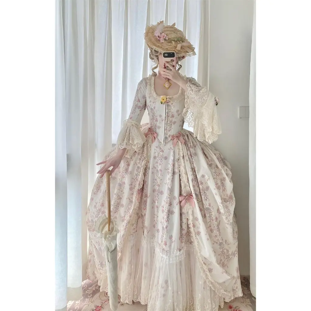 Women's Robe A La Francaise Floral Rococo Dress - 18th Century Vintage Formal Dress, Baroque Royal Court Costume for Marie Antoinette Themed Events, Ladies' Formal Clothes, Dresses