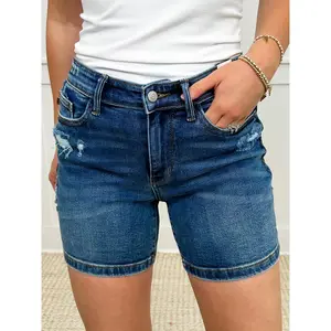 Judy Blue Lillian Distressed Mid Rise Dark Wash Dad Shorts
