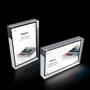 4x6 Acrylic Picture Frames, 20% Thicker Block, Durable Sturdy Frame, Clear Double Sided Magnetic Lucite Frame, Frameless Transparent Square Frame, Desktop Display Gift