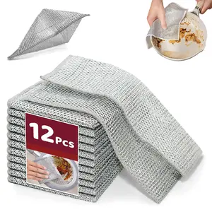 12 Pcs New Upgrade Steel Wire Dishcloth, Double-Layer Steel Wire Cleaning Cloth,Powerful Cleaning Non-Scratch Wire Dishcloth Rag Multipurpose Wire Dishwashing Rag for Wet and Dry, Kitchen Cleaning DishRags,Sinks,Dishes,Stove Top, Dimensions(7.08X8.86)