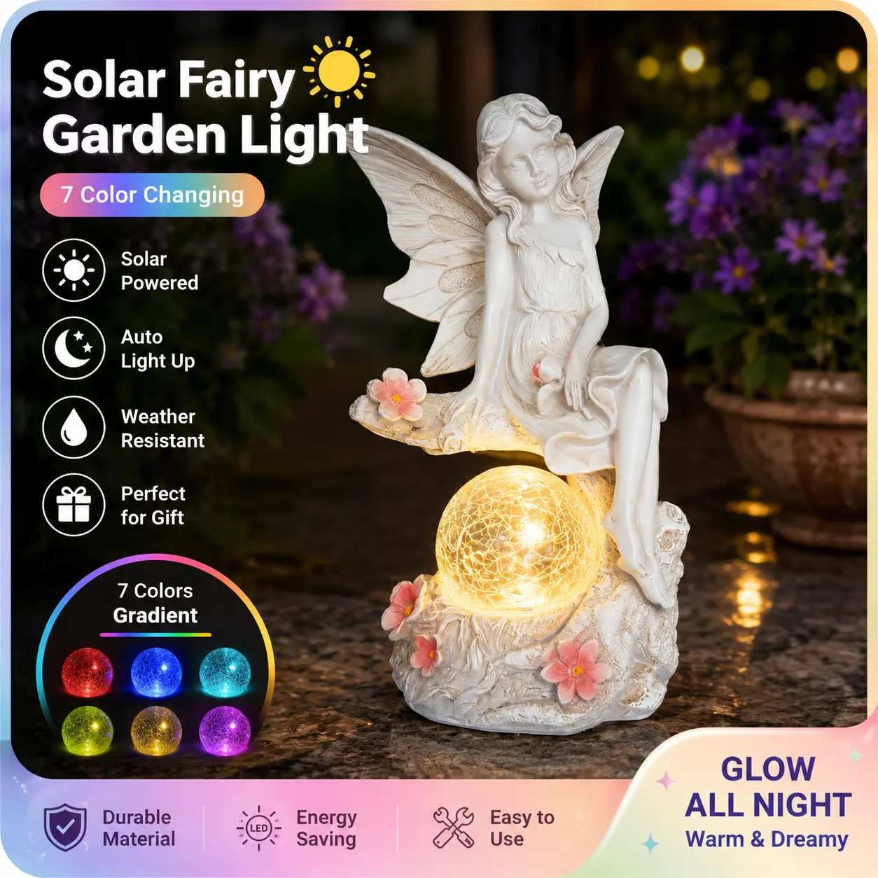 Solar Outdoor Fairy Statue Decoration – Fairy Garden Accessories, Outdoor Fairy Doll Gift, Resin Yard & Lawn Decorations