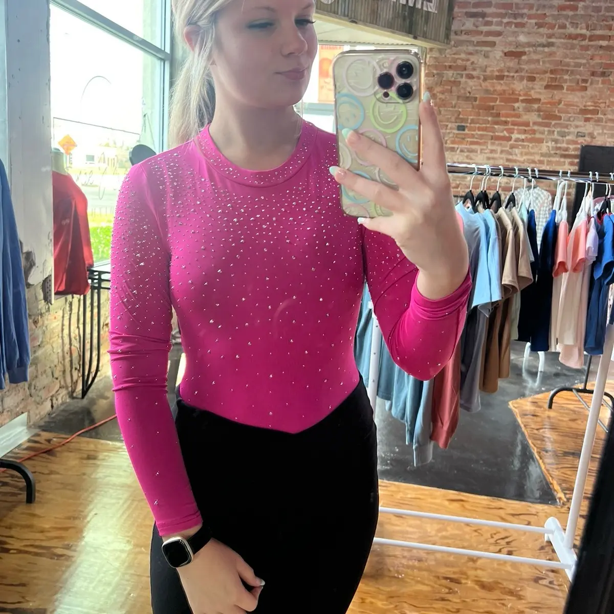 Pink rhinestone body suit