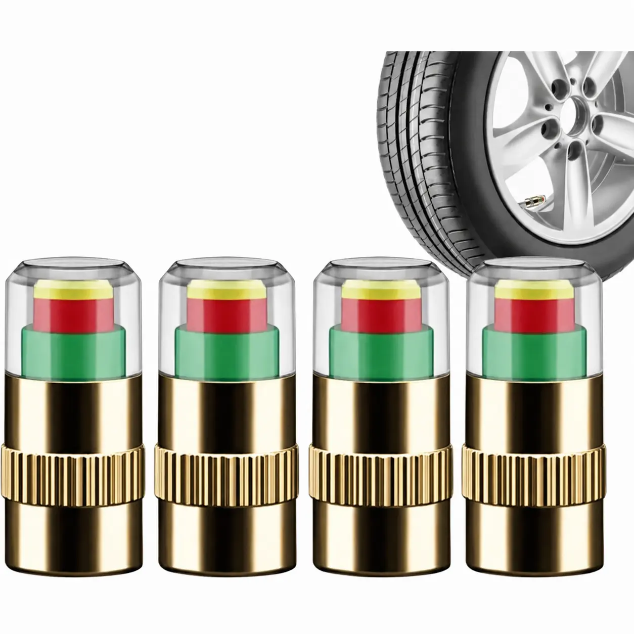 4Pcs Universal Car Auto Tire Pressure Monitor Valve, Tire Pressure Monitor Valve Caps with Tri-Color Pressure Warning Indicator, 36PSI Visual Tire Air Sensor Valve Stem Covers for All Vehicles