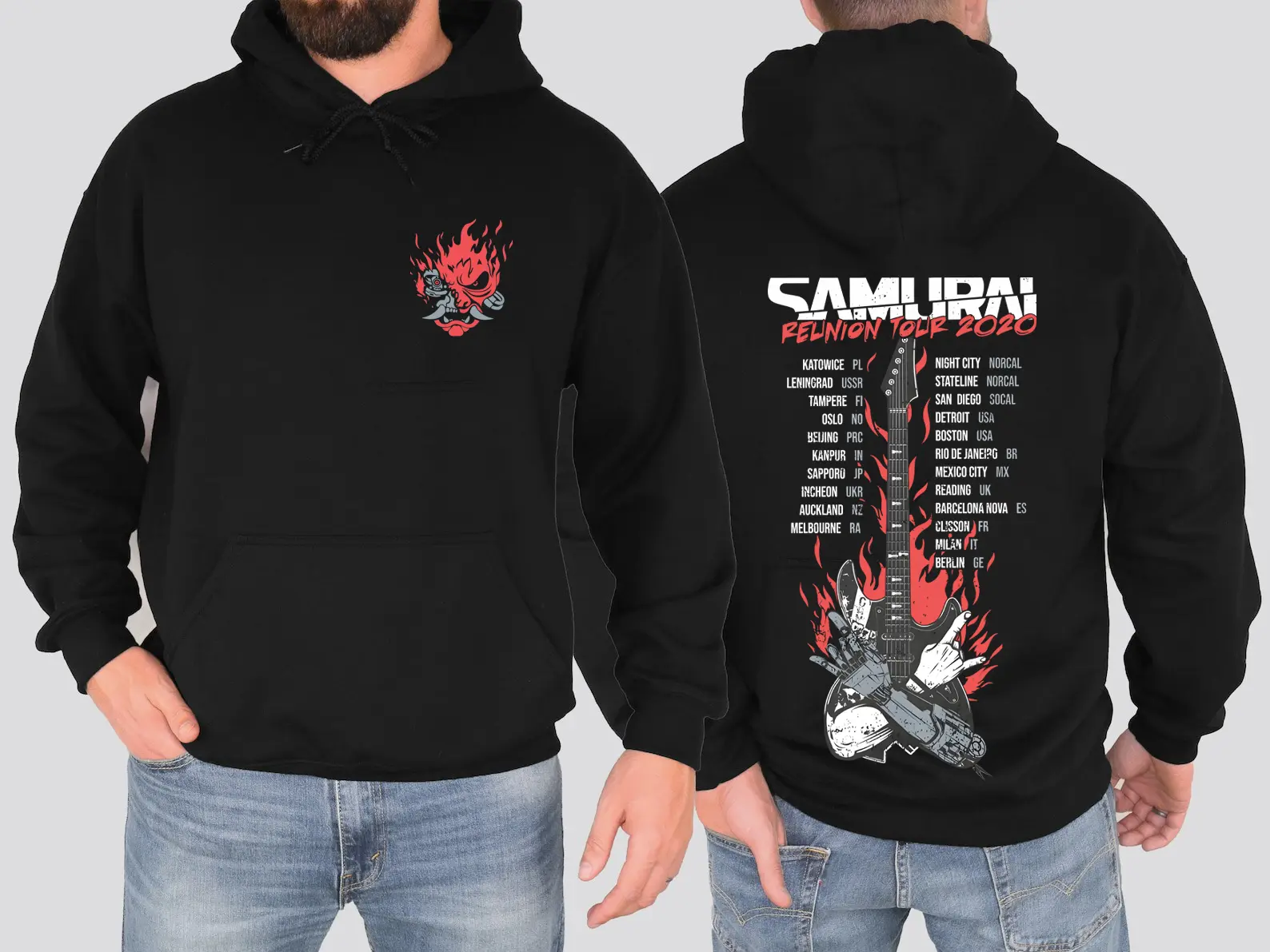Samurai Reunion Tour Shirt Doubled Sided Classic Samurai Band Shirt Cyberpunk 2077 T-Shirt Sweatshirt Hoodie Game Inspired Tee Gamers Gift