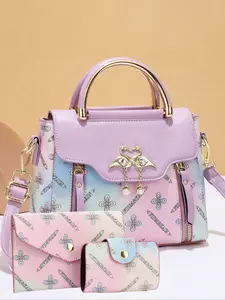 Women's Gradient Color Handbag Set, Korean Fashion Three-Piece Large Capacity Crossbody Bag, Casual All-Season Commuter Small Square Bag PU Leather Bag, Handbag Wallet Set, Casual Everyday Bag