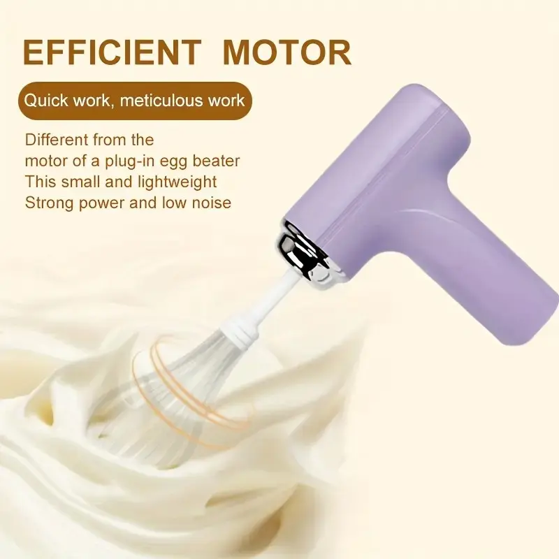 Compact Mini Cordless USB-Powered Mixer - 3 Speed Settings, Detachable Robust Stainless Steel Whisks, Easy-to-Clean Kitchen Essential for Whip Cream, Eggs, Baking