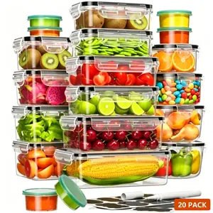 40PCS Meal Prep Containers Food Storage (20 containers and 20 lids), Fridge Fruit Storage Container Leak-proof Tupperware Sets for Kitchen Organization with Labeling Utensils,Reusable Airtight Waterproof, Microwave Safe Reusable