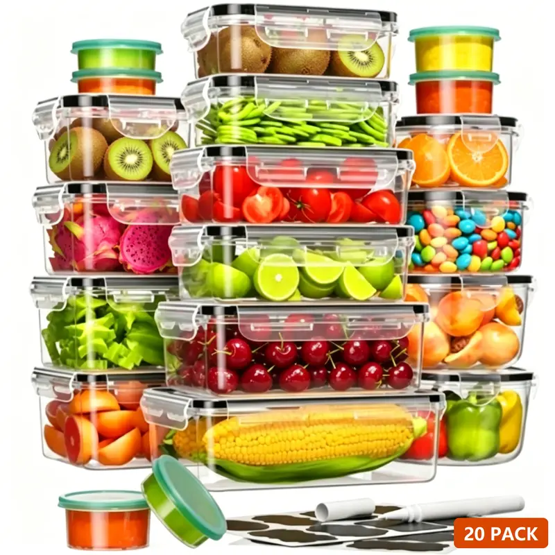 25 Packs Meal Prep Containers Food Storage (25 containers and 25 lids), Fridge Fruit Storage Container Leak-proof Tupperware Sets for Kitchen Organization with Labeling Utensils,Reusable Airtight Waterproof,Microwave Safe Reusable Vegetable Container