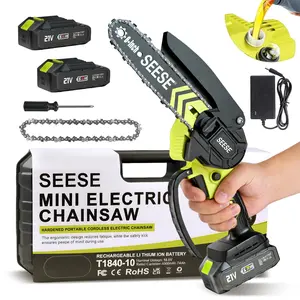 SEESE Brushless Mini ChainSaw Oil System- Portable Electric Cordless Saw for Wood Cutting, Batteries (2000mAh) ,Pruning, Gardening, Camping - Suitable for Seniors, Women Holiday gifts