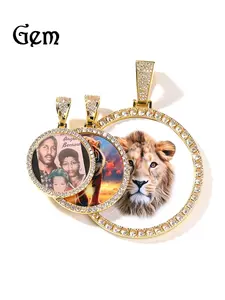 New Hip Hop Xl Large Round Photo Pendant Necklace, Silver Color Rose Gold DIY Pendant, Fashion Jewelry for Women, Personalized Pendant Necklace