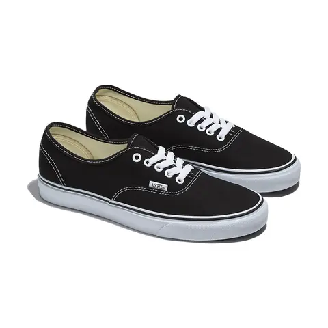 VANS Authentic Men's Classic Closed Ankle Lace-Up Casual Sneaker Trainers - Black Canvas, Round Toe, Metal Eyelets, Iconic Rubber Waffle Sole, Retro Style, All Seasons Footwear, Size 6.5+