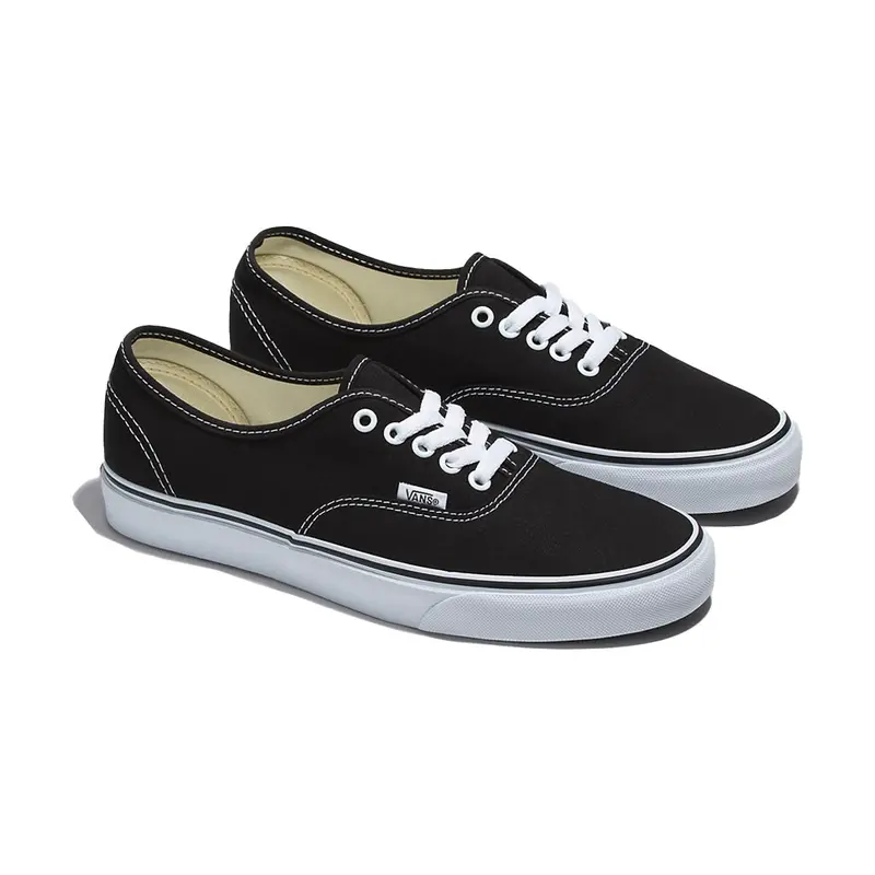 VANS Authentic Men's Classic Closed Ankle Lace-Up Casual Sneaker Trainers - Black Canvas, Round Toe, Metal Eyelets, Iconic Rubber Waffle Sole, Retro Style, All Seasons Footwear, Size 6.5+