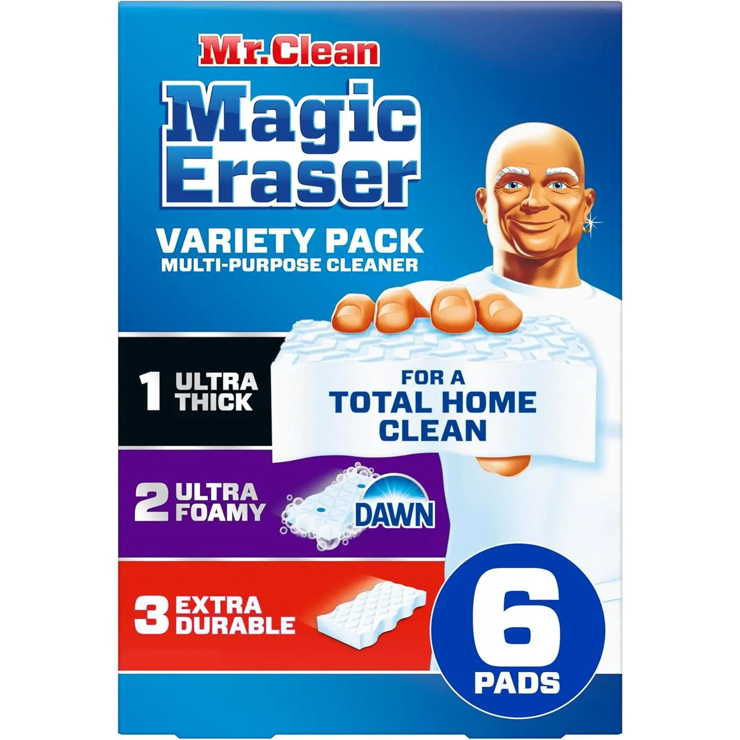 Mr. Clean Magic Eraser Variety Pack, All-Purpose Cleaning Sponges, 6 Count for Kitchen & Bathroom