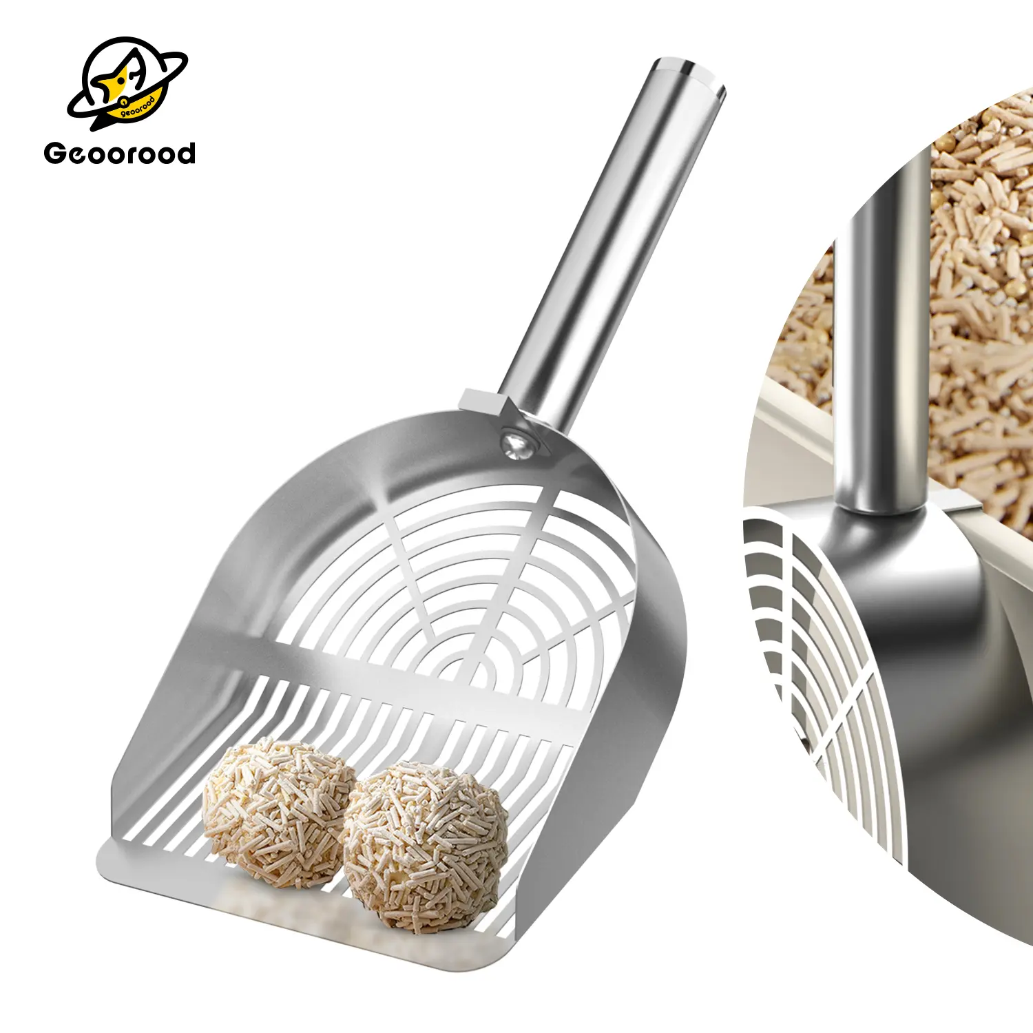 【Geoorood】Cat Litter Scoop Stainless Steel Mesh Scooper Long Handle Deep Shovel Non-Stick Coated Metal Litter Scoop for Litter Box Kitten Pooper Lifter #DealsforYouDays #SummerWins