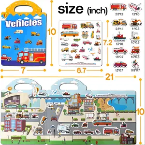 Reusable Sticker Book for Toddlers 1-3 2-4 Years Vehicles Theme Stickers for Kids Toddler Crafts Activities Travel Toys for Girl Boy Birthday Gifts 21x7.2 inches