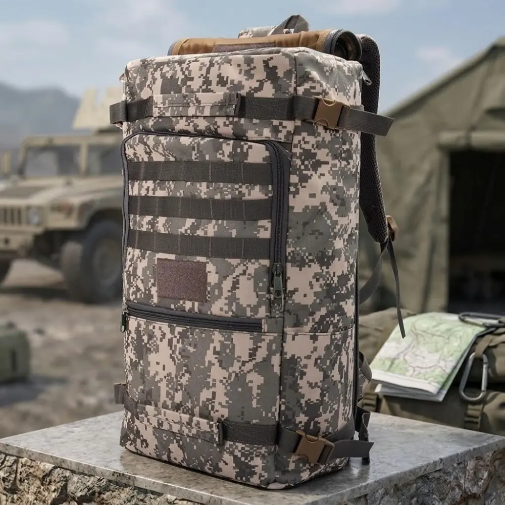 50L Multi-Function Waterproof Tactical Backpack for Hiking & Camping, Single Shoulder & Handheld, 1000D Tear-Resistant Nylon, MOlle System, Separate Sleeping Bag Compartment, Hydration Port, Adjustable Straps, Laptop Sleeve