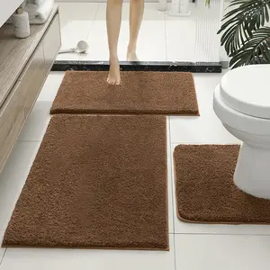 3-Piece Plush Bathroom Mat Set, Non-Slip U-Shaped Contour Toilet Rug, Absorbent Thickened Long Pile Bath Mat for Home Bathroom Decor