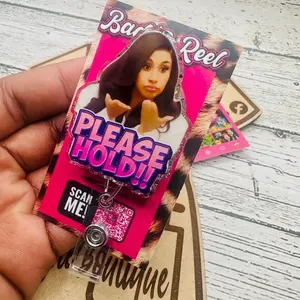 Please Hold Badge Reel: Iridescent Glitter Acrylic Nurse ID Clip Receptionist Secretary Front Desk