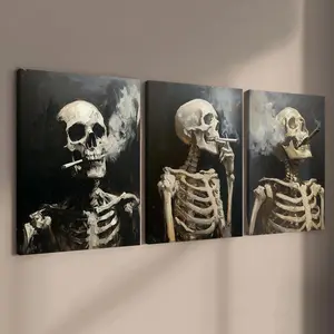 Skeleton Pattern Canvas Painting with Frame, Modern Minimalist Design, Creative Design Print, 3 Counts/set Wall Art Decor, Modern Home Decoration, Wall Decor for Home Living Room Bedroom Office, Ornaments, Halloween