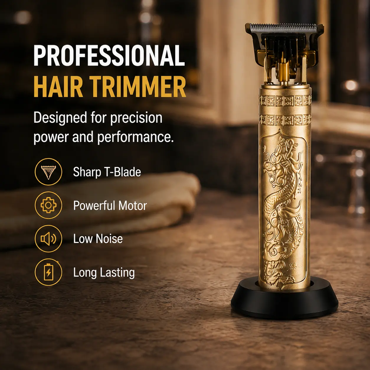 Men's 0-Gap Cordless Hair Trimmer with Vintage Dragon Pattern T-Shaped Blade, Smooth Operation, USB Charge, 1x Removable Cleaning Brush, Home&Travel Use, Ideal Gift for Grooming Enthusiasts