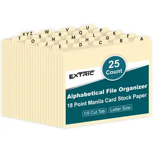 Alphabetical File Organizer File Cabinet Dividers Letter Size 25 Heavyweight Manila A-Z Dividers with Tabs 1/5 Cut Tab Positions for Filing Cabinet and Desk Organizer