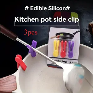 3pcs Silicone Utensil Rest, Kitchen Pot Side Clip, Anti-Scalding Pan Handle Holder, Creative Integrated Spoon Rest, Kitchen Gadget Accessory for Food Contact