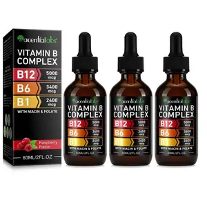 Acentiallabs Edible B Complex Liquid Vitamin Drops (3 Pack) - USA-Made Healthcare Dietary Supplement with Natural B1, B3, B5, B6, B7, B9, B12 for Metabolism, Brain Health, 2fl oz