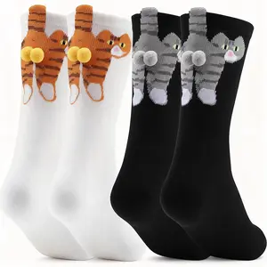 Cute Cat Socks with Balls, Women's Cotton Crew Socks - Novelty Funny Animal Prints | Perfect Gifts for Cat Lovers
