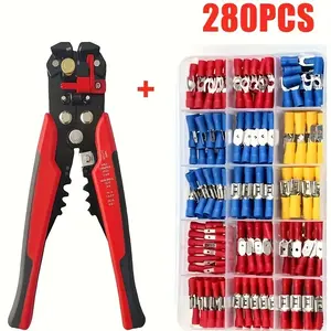 280pcs Spade Connectors with a 5 IN 1 Wire Stripper, Various Insulated Cable Connectors, Easy-To-Use Spade Terminals for Safe Electrical Wiring in Automotive And Home Projects, Solderless Crimp Connectors, Wiring Kit