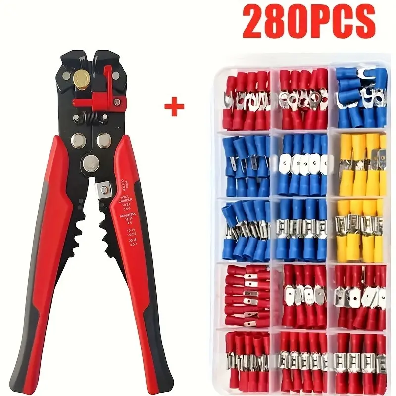 280pcs Spade Connectors with a 5 IN 1 Wire Stripper, Various Insulated Cable Connectors, Quick Connectors, Easy-To-Use Spade Terminals for Safe Electrical Wiring in Automotive And Home Projects, Solderless Crimp Connectors, Crimping Terminals, Wiring Kit