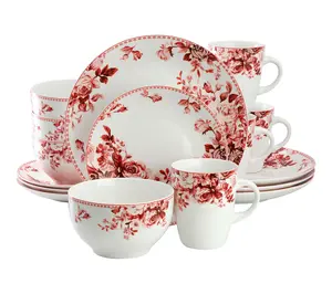 Elama Traditional Rose 16 Piece Stoneware Dinnerware Set