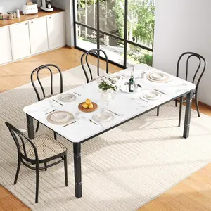 Garvee 78.7" Farmhouse Dining Table for 6-8 People - Rustic Industrial Kitchen Table with Sturdy Metal Frame and Chamfered Corners, Perfect for Dining Room, Breakfast Nook, Small Spaces, Marble White