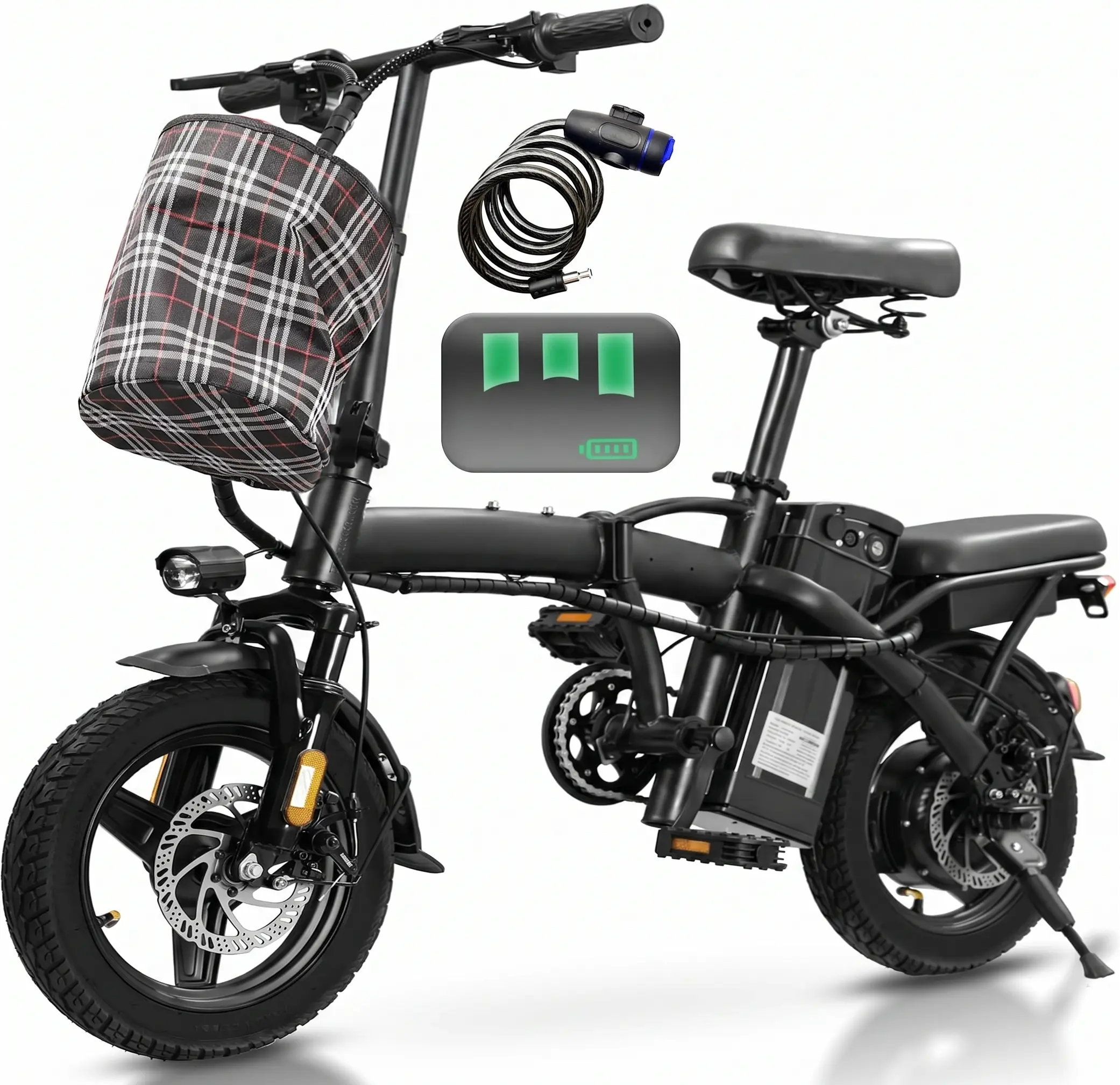 Adult Folding Commuter Ebike, 19mph,800W All-Terrain Electric Bicycle with 48V 10Ah Battery, 14-Level Suspension, Dual Disc Brakes, UL2849 Certified, Folding Commuter Bicycle, Outdoor Stuff For Adults, Long Journeys, 450 To 549 W, Rechargeable