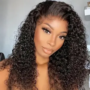 Bling Hair Kinky Curly Wigs 13x4 HD Transparent Lace Frontal Wig Curly Human Hair Lace Wigs 30 Inches Pre Plucked Natural Hairline 4x4 Lace Closure Brazilian Remy Hair Wig for Women 180%