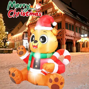 5FT Christmas Inflatable Bear, Lighted Santa Teddy Bear Blow Up Decoration with Candy Cane, Outdoor Holiday Yard Decor for Xmas Party, Patio