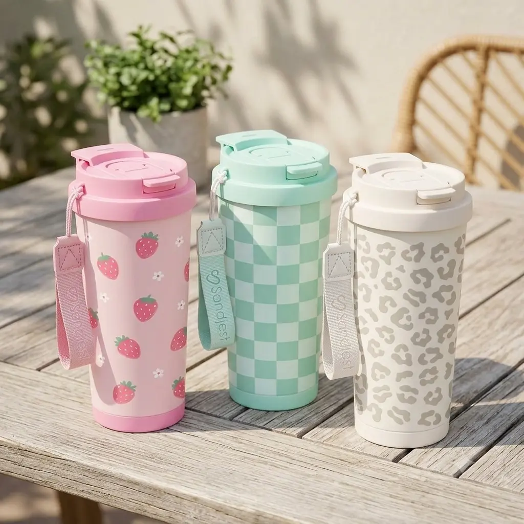 SANDJEST 18oz Leak-proof Travel Iced Coffee Cup, Vacuum Stainless Steel Insulated Coffee Tumbler With Lid & Straw, Cup Holder Friendly, Portable Reusable Mug for Summer Hot/Cold Drinks, Gifts for Her Birthdays