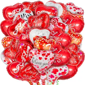 36 Pieces Red Heart Balloons, Happy Valentines Day Balloons Foil, I Love You Mylar Balloons for Special Night Party Decorations