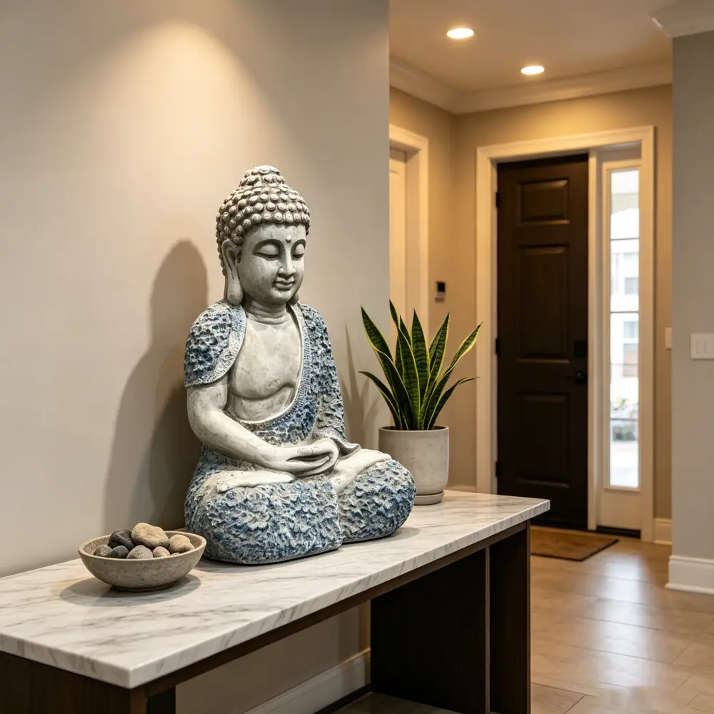 littleox 16'' Weatherproof Resin Buddha Garden Statue, Blue Floral Accent Meditating Buddha Figurine, Outdoor Zen Decor for Patio, Yard, Lawn & Landscape