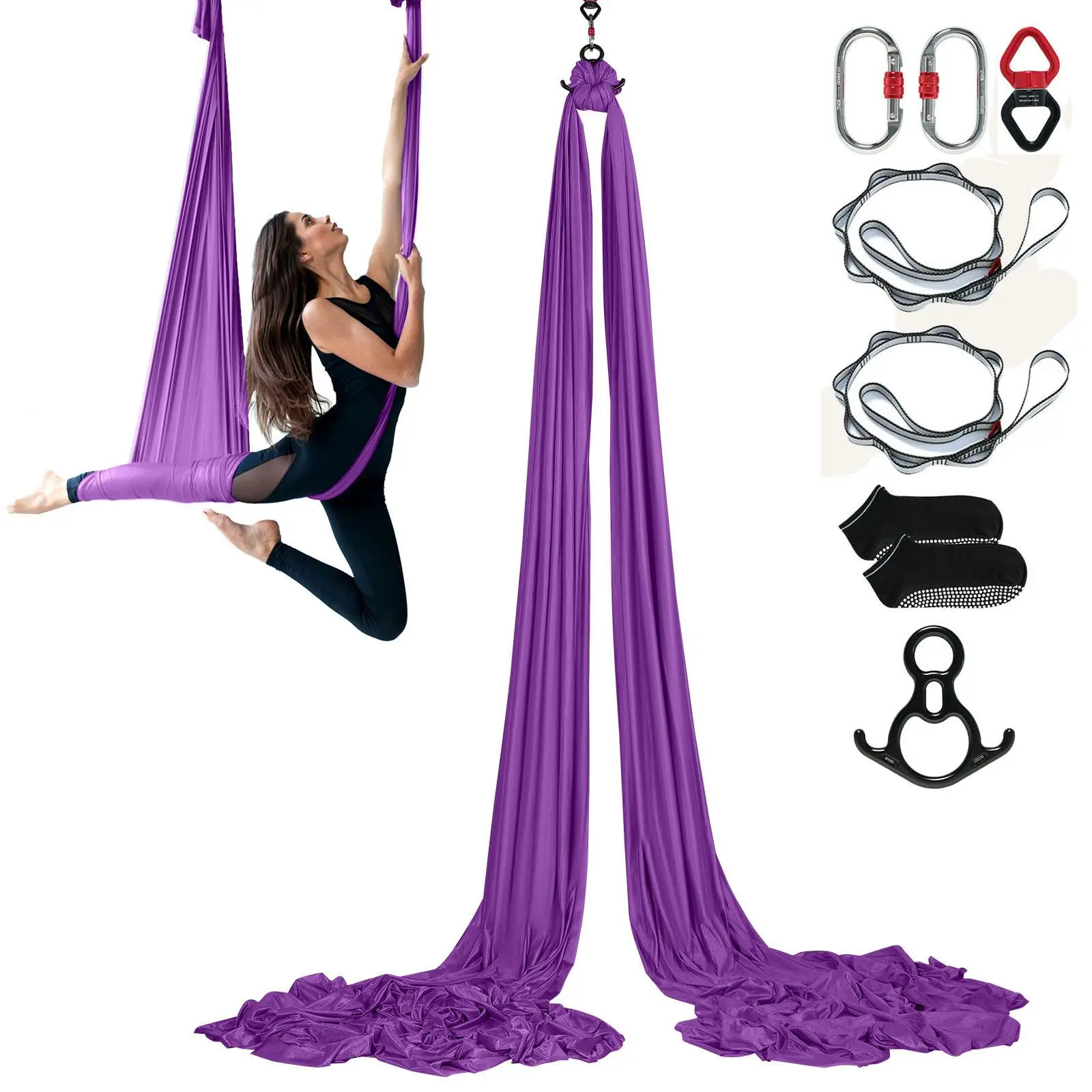 【BackToSchool】VEVOR Aerial Silk & Yoga Swing Kit, 8.7 yds 100gsm Nylon Fabric, Full Rigging Hardware, Easy Set-Up Guide, 2204.62 lbs Capacity, for Home/Outdoors Pilates, All-Levels Antigravity Fitness with Extended Use
