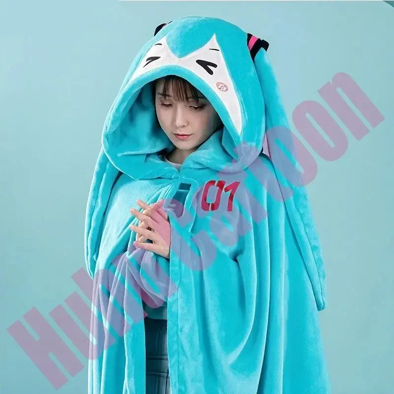 Hatsune Itabag Multi Functional Hooded Air Conditioning Blanket Soft And Warm Siesta Shawl Miku Flannel Cloak Gift Kawaii