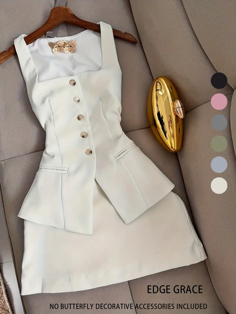 slim fit dress slacks Amy Short White Graduation Dress with Ruffles White / XSmall main image 1